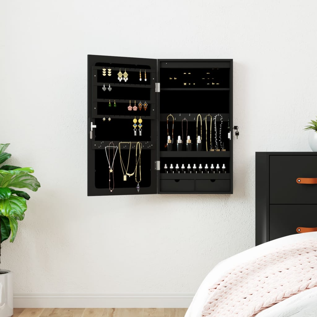 Vidaxl Schmuckschrank mit Spiegel und LED-Wandmontage in Schwarz
