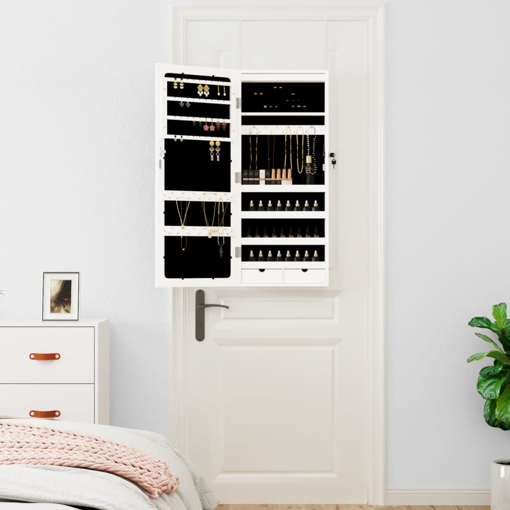 Vidaxl Schmuckschrank mit Spiegel und LED-Wandhalterung, weiß