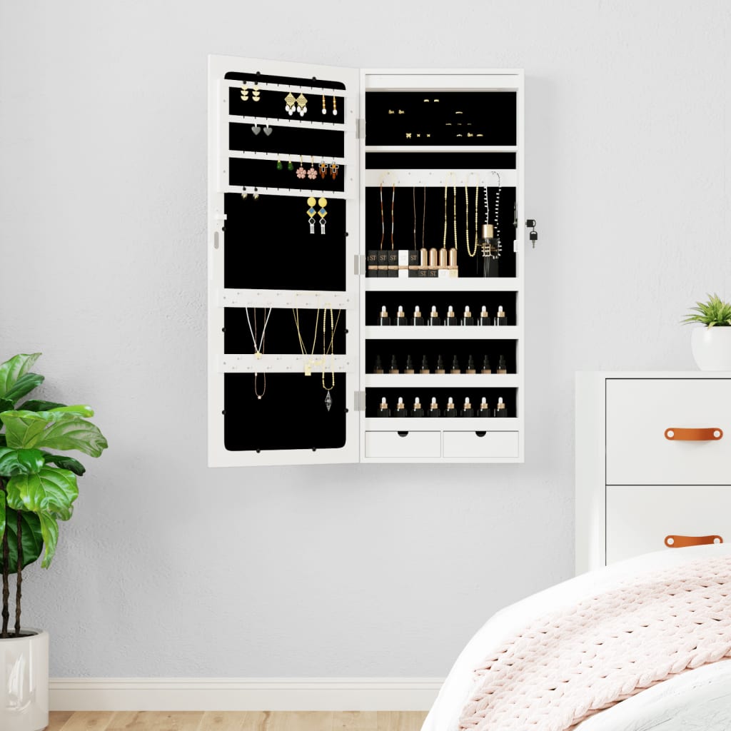 Vidaxl Schmuckschrank mit Spiegel und LED-Wandhalterung, weiß