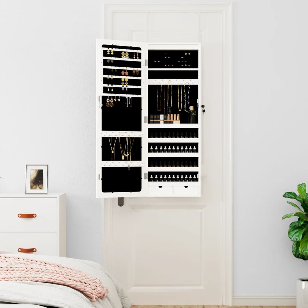 Vidaxl Schmuckschrank mit Spiegel und LED-Wandhalterung, weiß