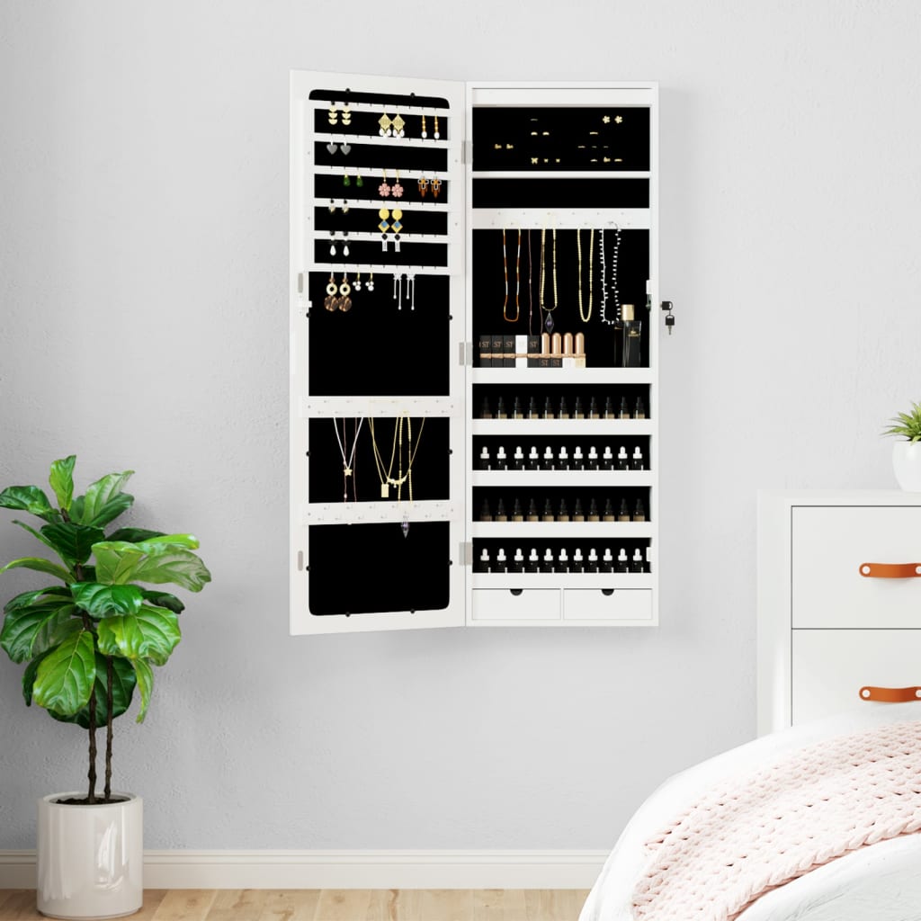 Vidaxl Schmuckschrank mit Spiegel und LED-Wandhalterung, weiß
