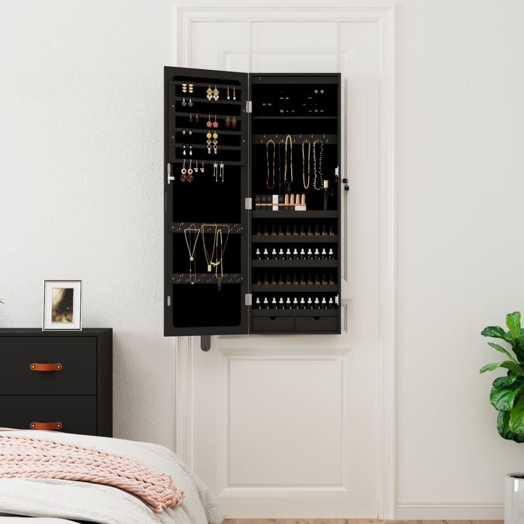 Vidaxl Schmuckschrank mit Spiegel und LED-Wandmontage in Schwarz