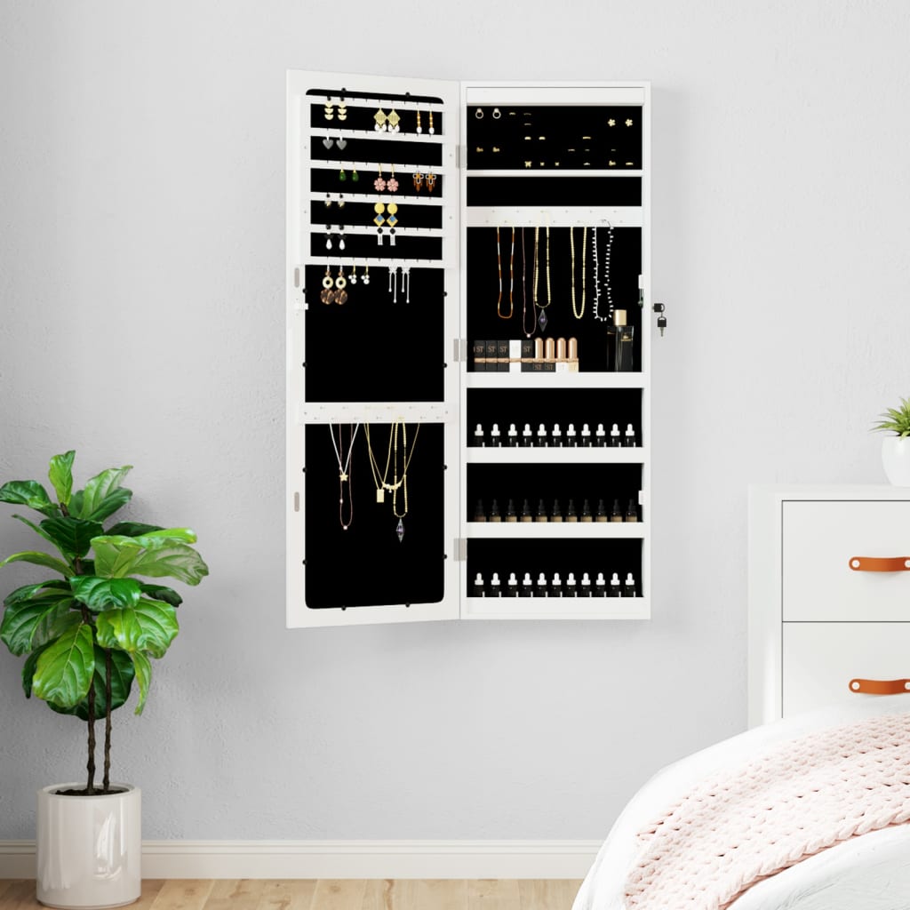 Vidaxl Schmuckschrank mit Spiegel und LED-Wandhalterung, weiß