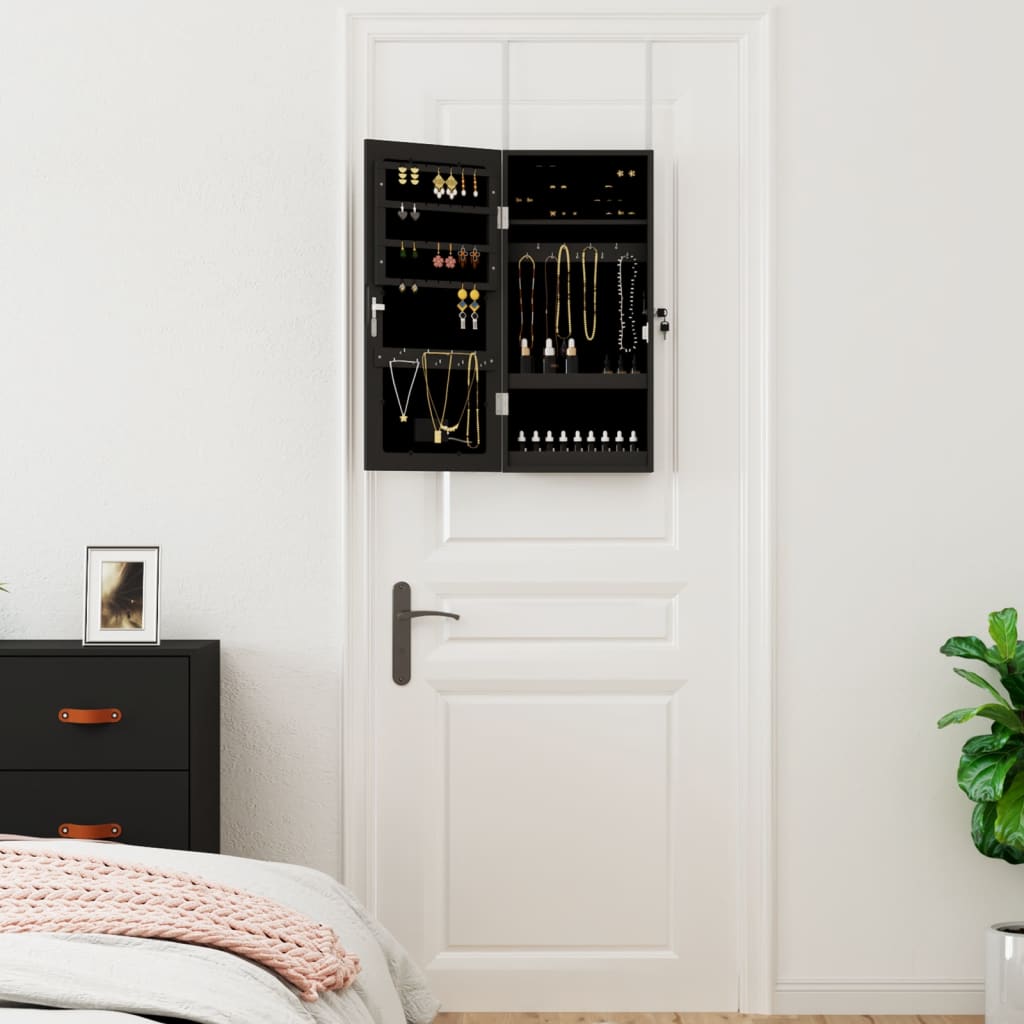 Vidaxl Schmuckschrank mit Spiegel und LED-Wandmontage in Schwarz