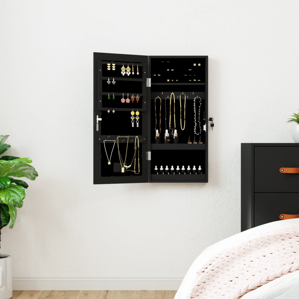 Vidaxl Schmuckschrank mit Spiegel und LED-Wandmontage in Schwarz