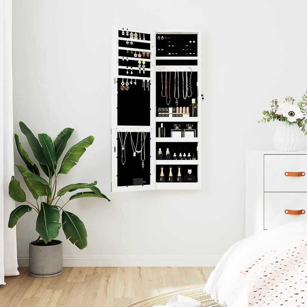 Vidaxl Schmuckschrank mit Spiegel und LED-Wandhalterung, weiß