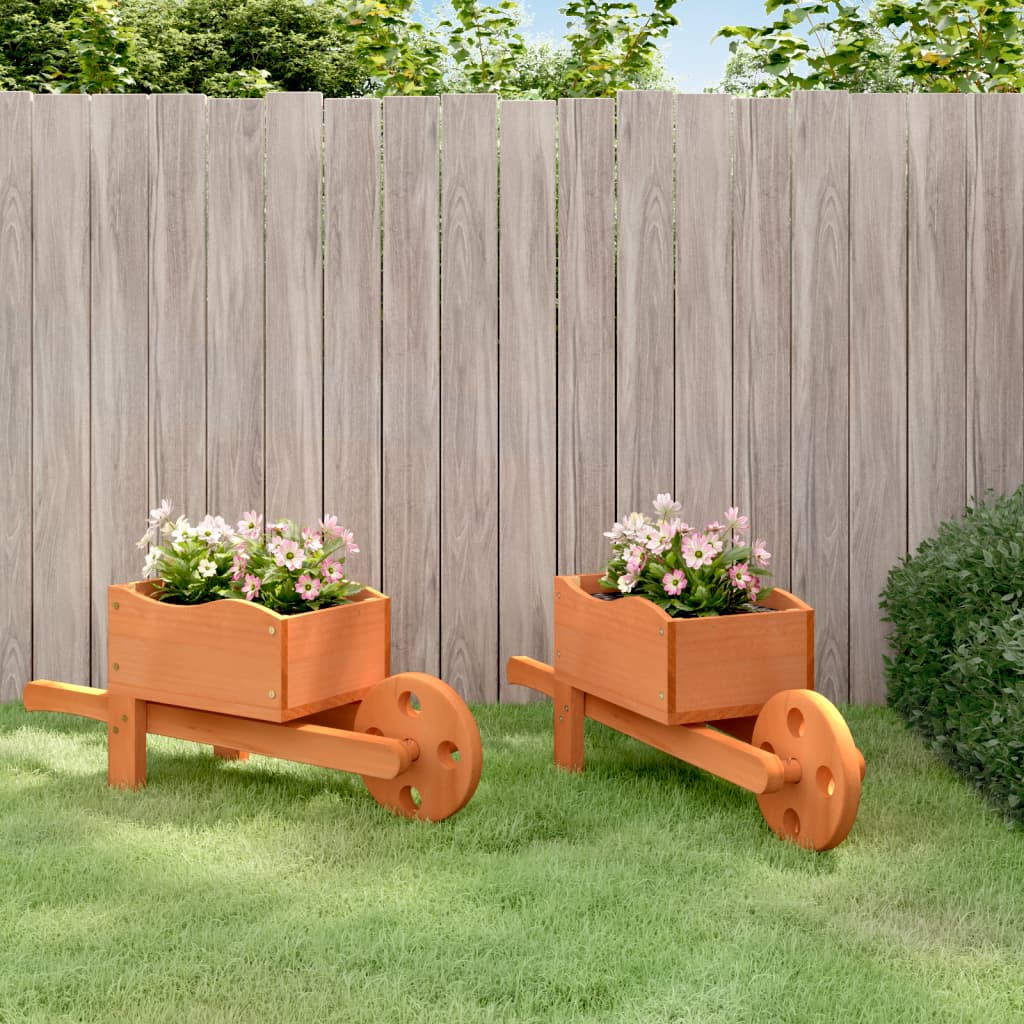VidaXL Schubkarren-Pflanzgefäße, 2 Stück, 47 x 15 x 19 cm, massives Kiefernholz