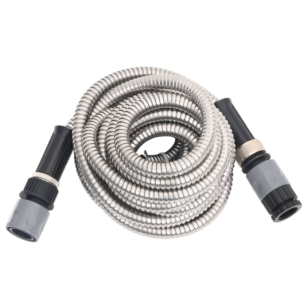 VidaXL Gartenschlauch mit Sprühdüse 0,6 Zoll 7,5 m Edelstahl Silber