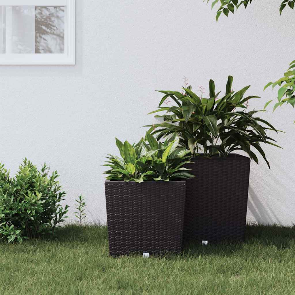 VidaXL Pflanzkübel mit herausnehmbarem Untersetzer, Rattanoptik, 21 32 L, PP, Braun