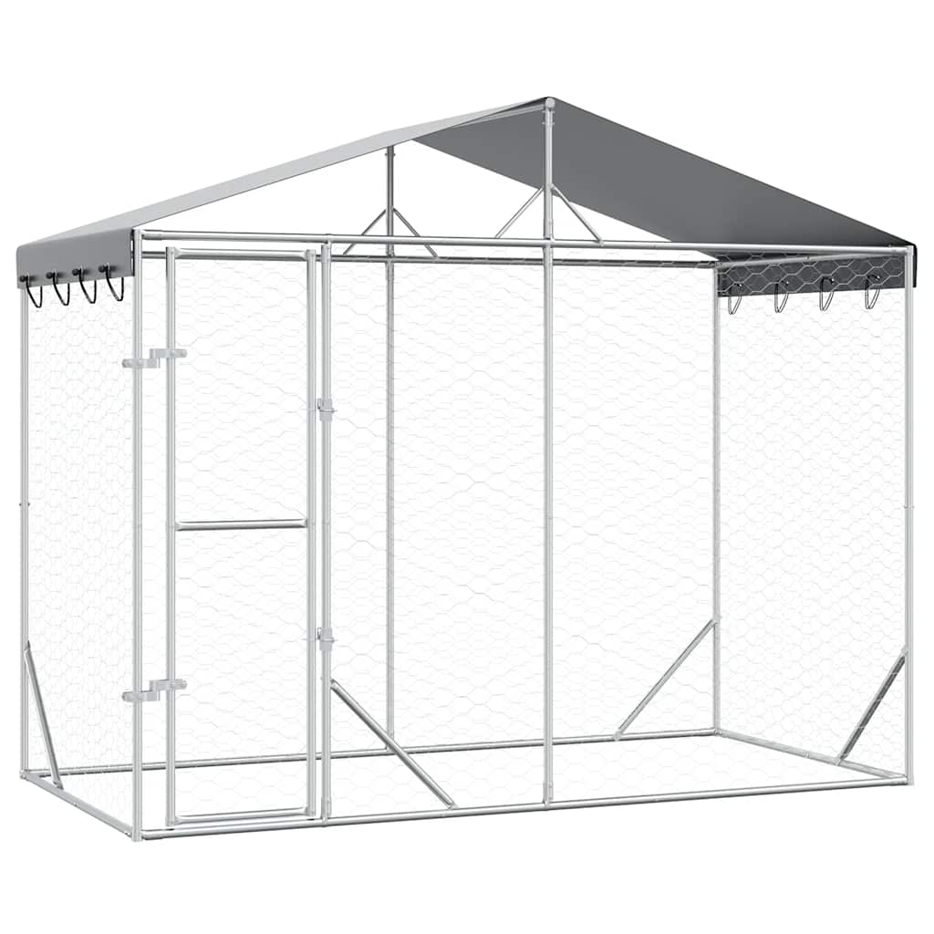 Vidaxl hondenkennel met dak 3x1,5x2,5 m gegalvaniseerd staal zilver