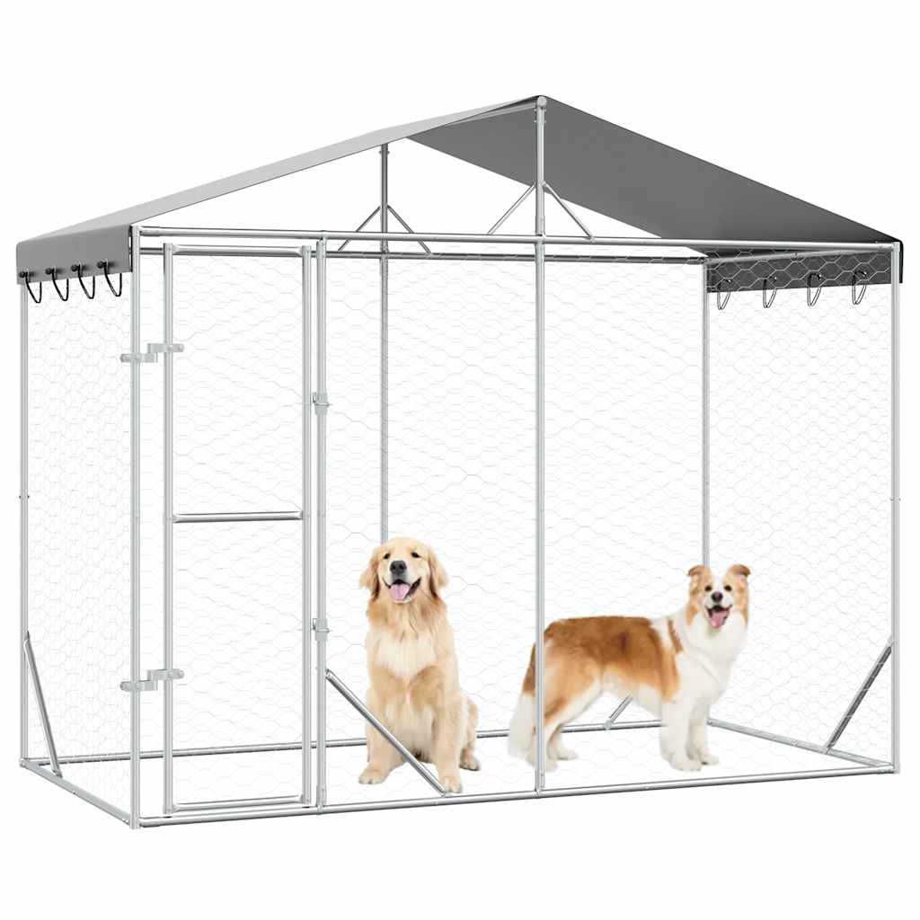 Vidaxl hondenkennel met dak 3x1,5x2,5 m gegalvaniseerd staal zilver