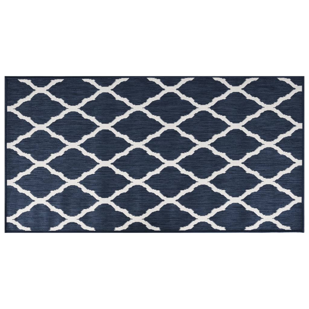 VidaXL Wendbarer Outdoor-Teppich 80x150 cm Marineblau und Weiß