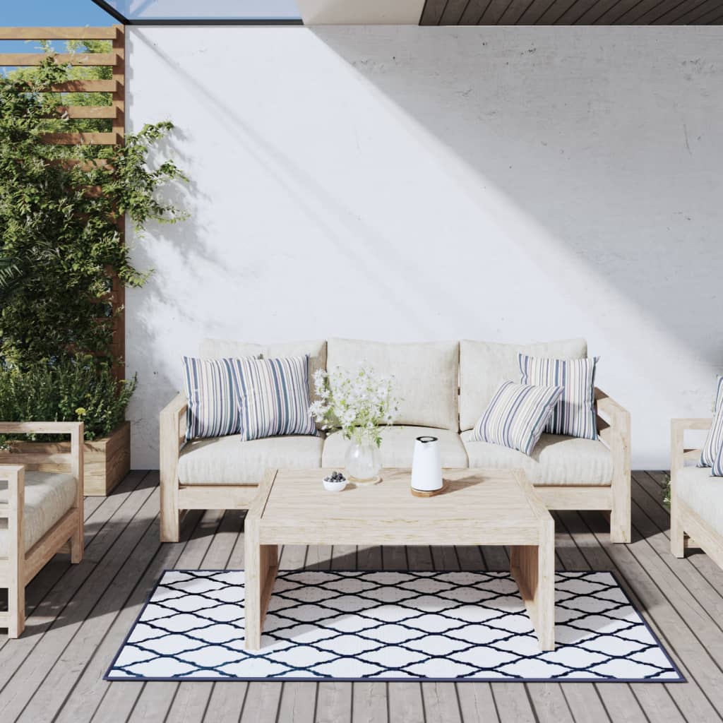 VidaXL Wendbarer Outdoor-Teppich 80x150 cm Marineblau und Weiß