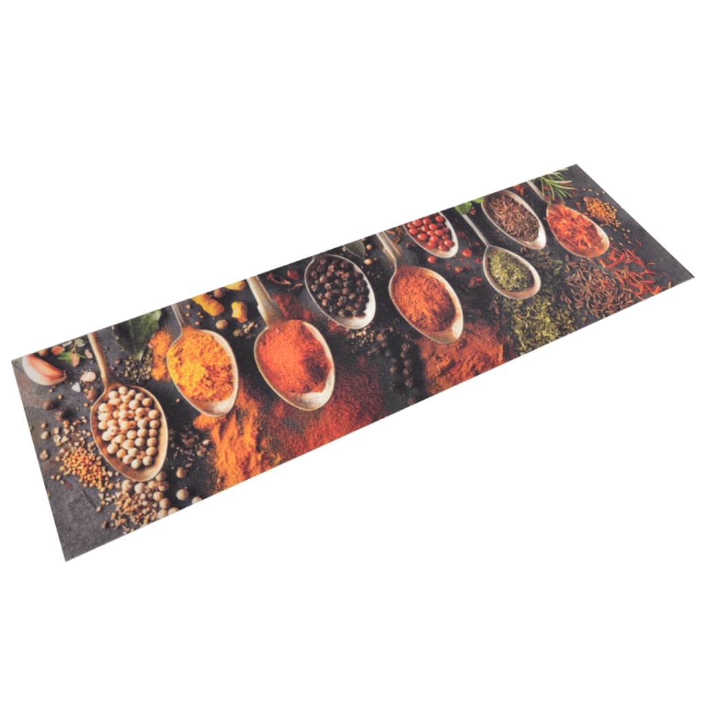 VidaXL Waschbare Küchenmatte mit Löffel- und Kräutermotiv, 45 x 150 cm, Samt