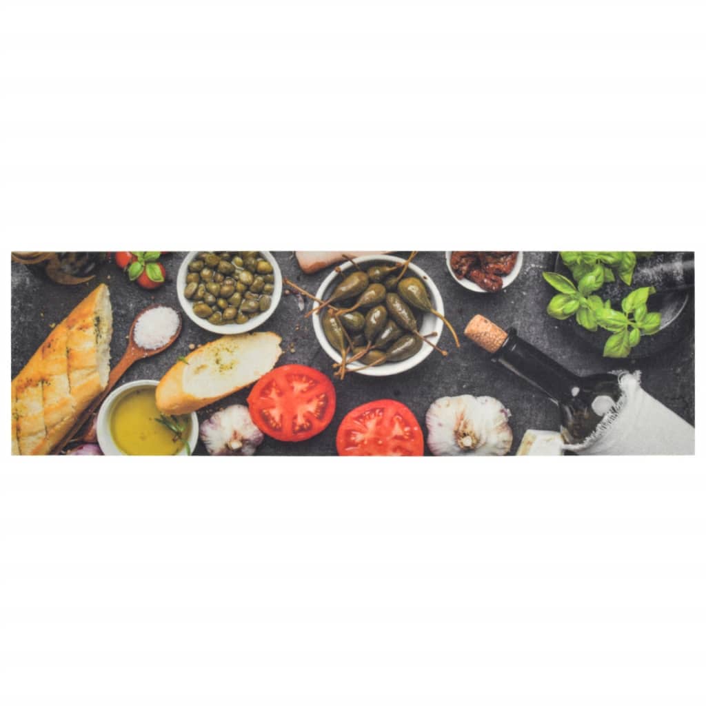 VidaXL Waschbare Küchenmatte mit Wein- und Dinner-Motiv, 45 x 150 cm, Samt