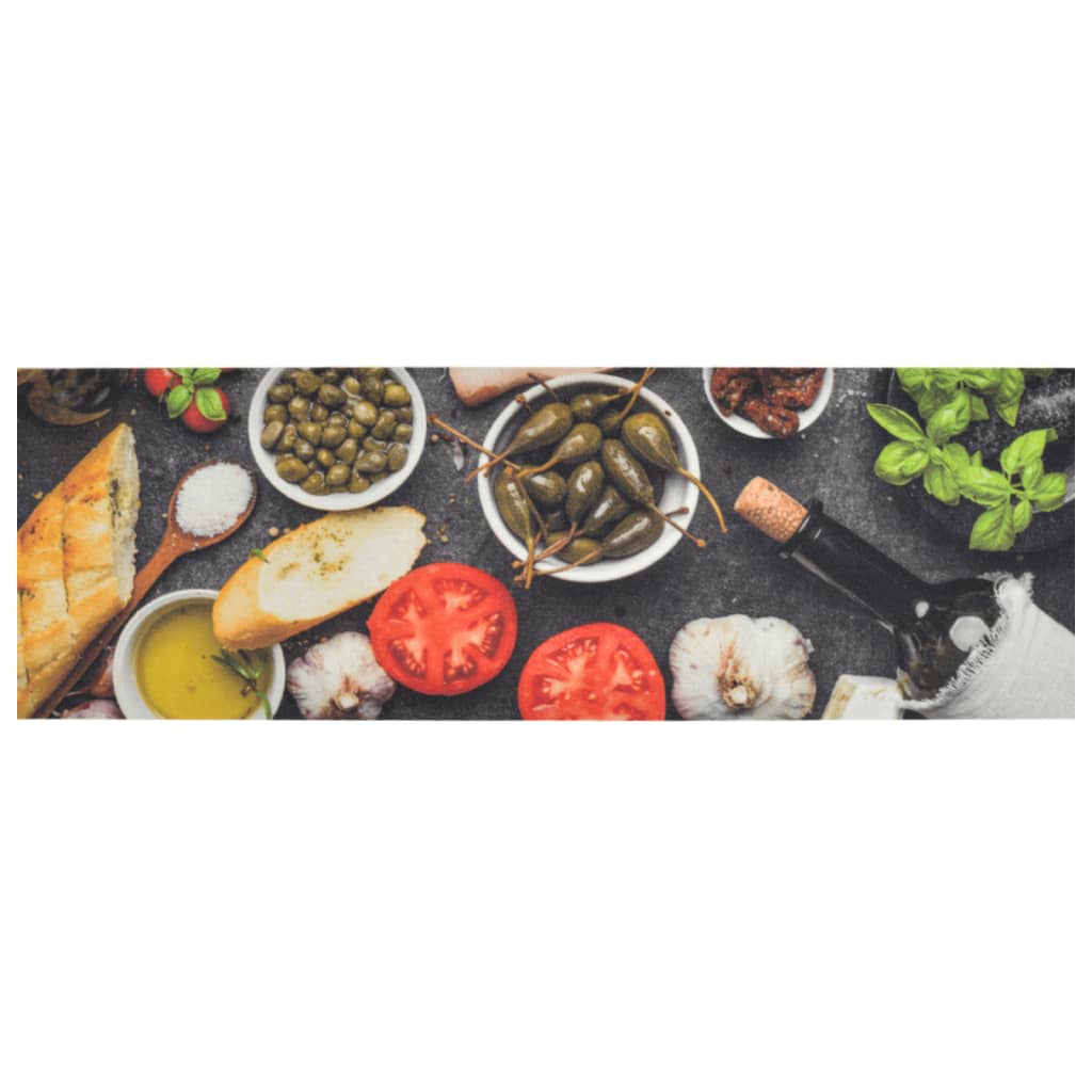 VidaXL Waschbare Küchenmatte mit Wein- und Dinner-Motiv, 60 x 180 cm, Samt