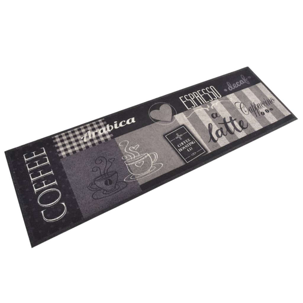 VidaXL Waschbare Küchenmatte mit Kaffeemuster, 60 x 180 cm, Samt, Schwarz