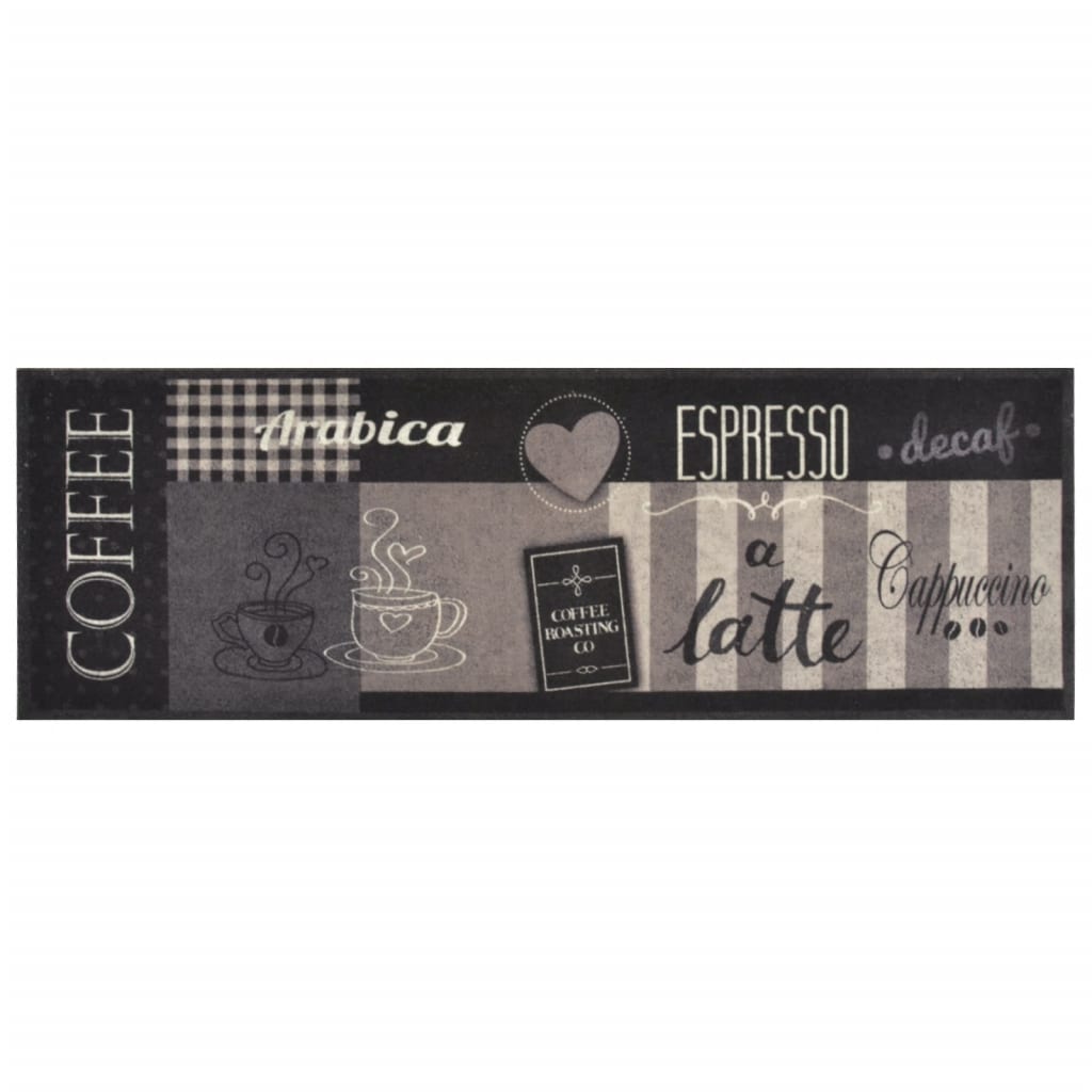 VidaXL Waschbare Küchenmatte mit Kaffeemuster, 60 x 180 cm, Samt, Schwarz