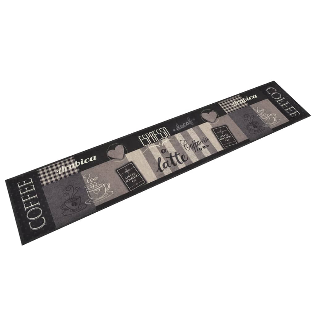 VidaXL Waschbare Küchenmatte Kaffeemuster 60x300 cm Samt Schwarz