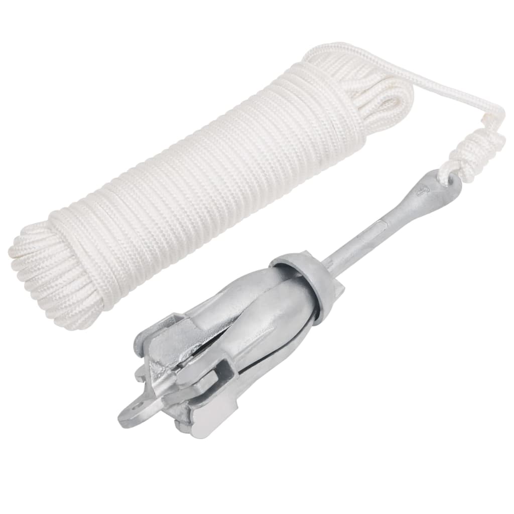 VidaXL Anker mit Seil, zusammenklappbar, 3,2 kg, Schmiedeeisen, silberfarben