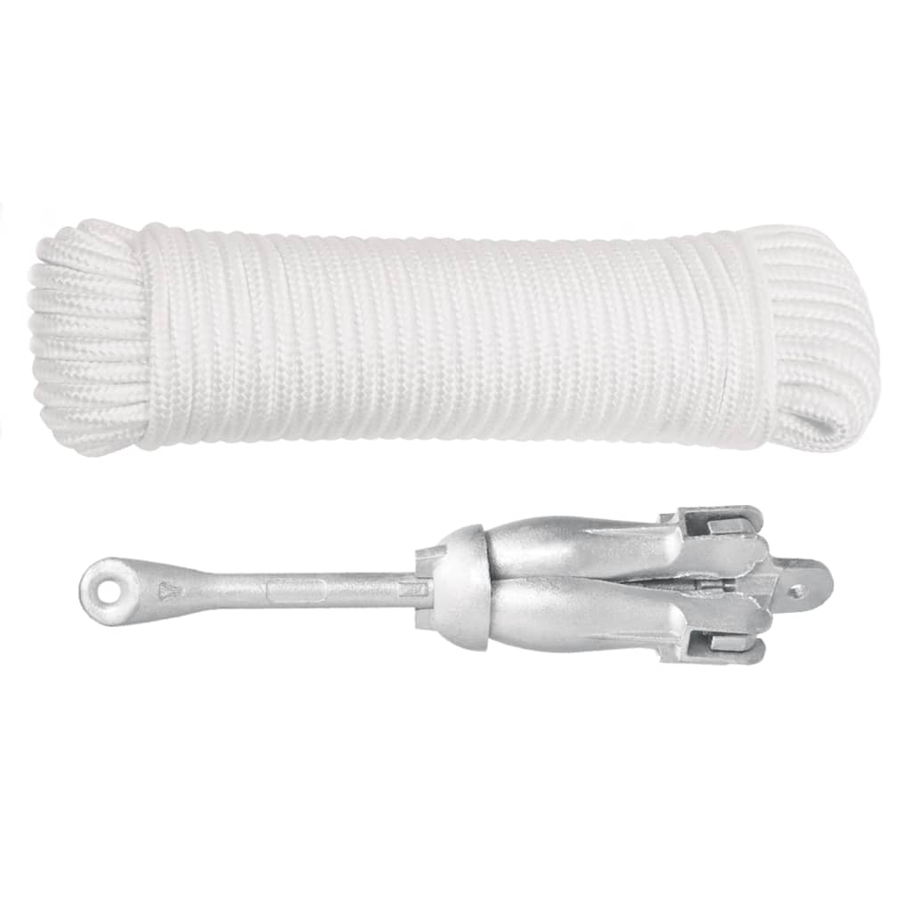 VidaXL Anker mit Seil, zusammenklappbar, 3,2 kg, Schmiedeeisen, silberfarben
