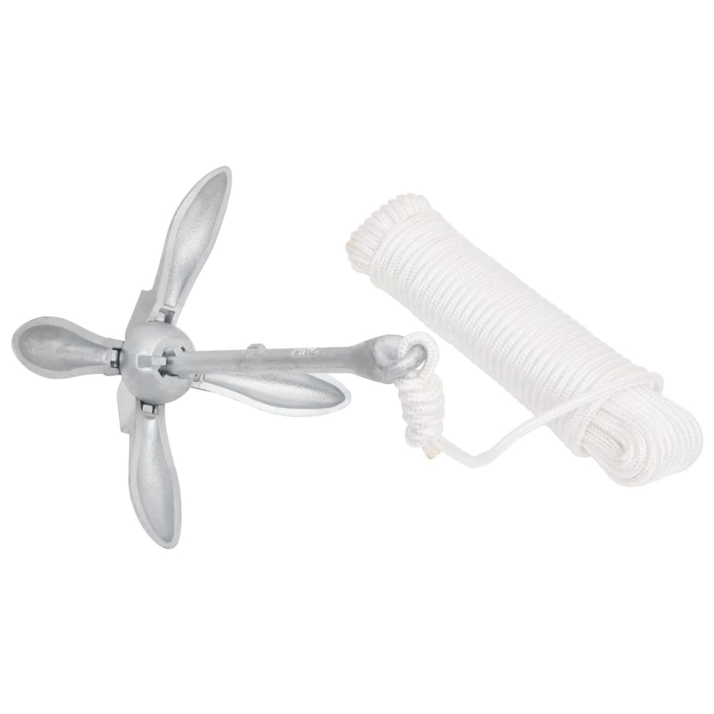 VidaXL Anker mit Seil, zusammenklappbar, 3,2 kg, Schmiedeeisen, silberfarben