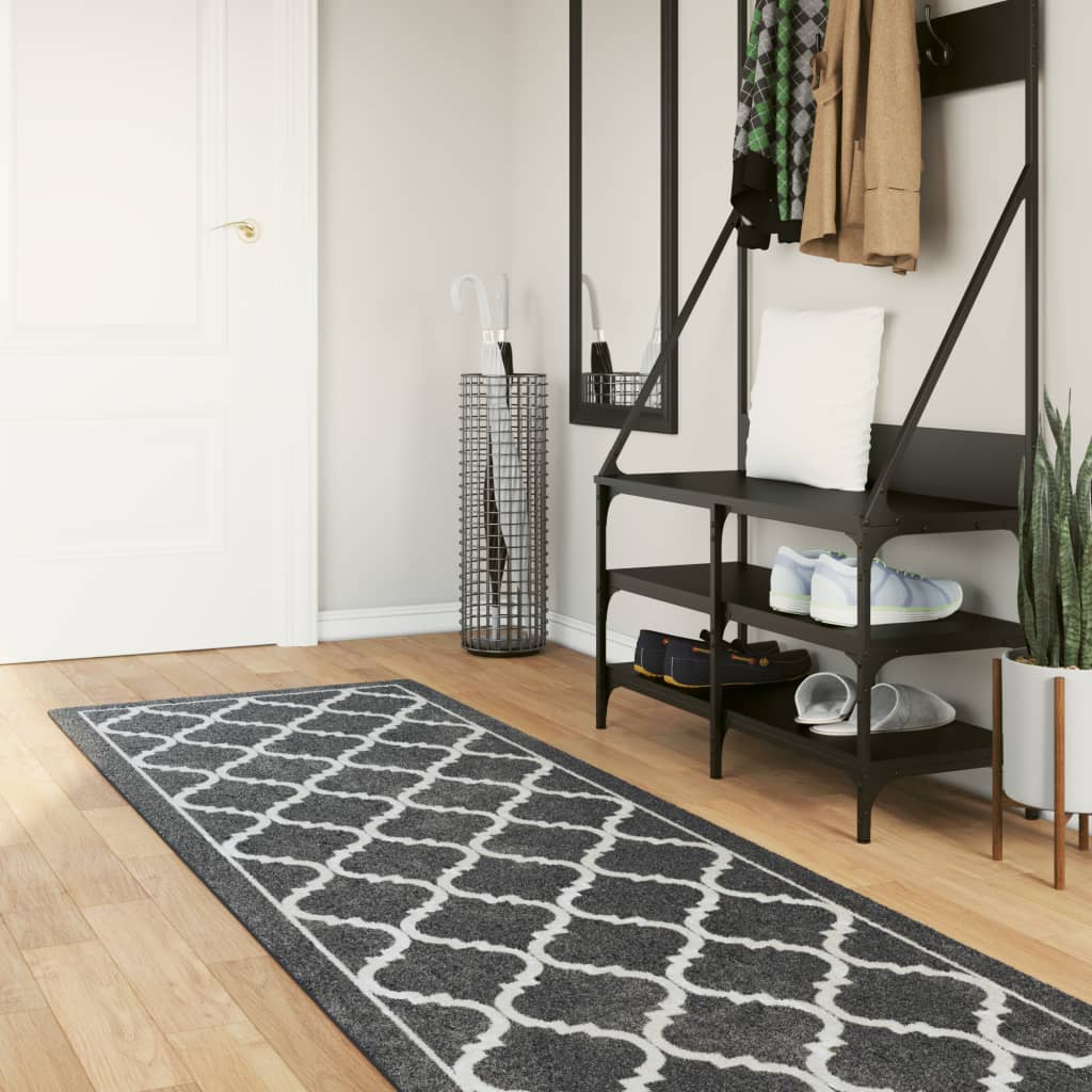 VidaXL Waschbarer, rutschfester Teppich 80x300 cm Schwarz-Weiß
