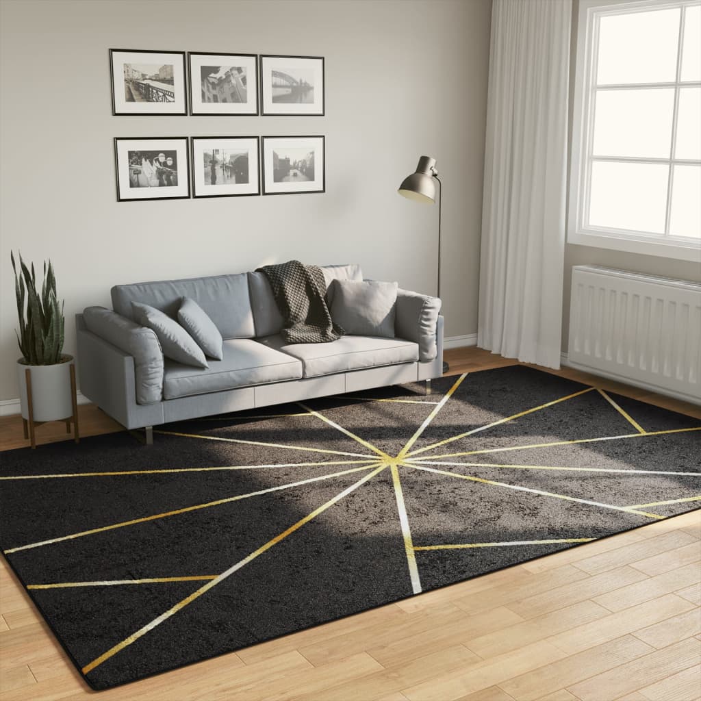 VidaXL Teppich waschbarer Anti-Rutsch 190x300 cm Schwarz-Gold-Finish