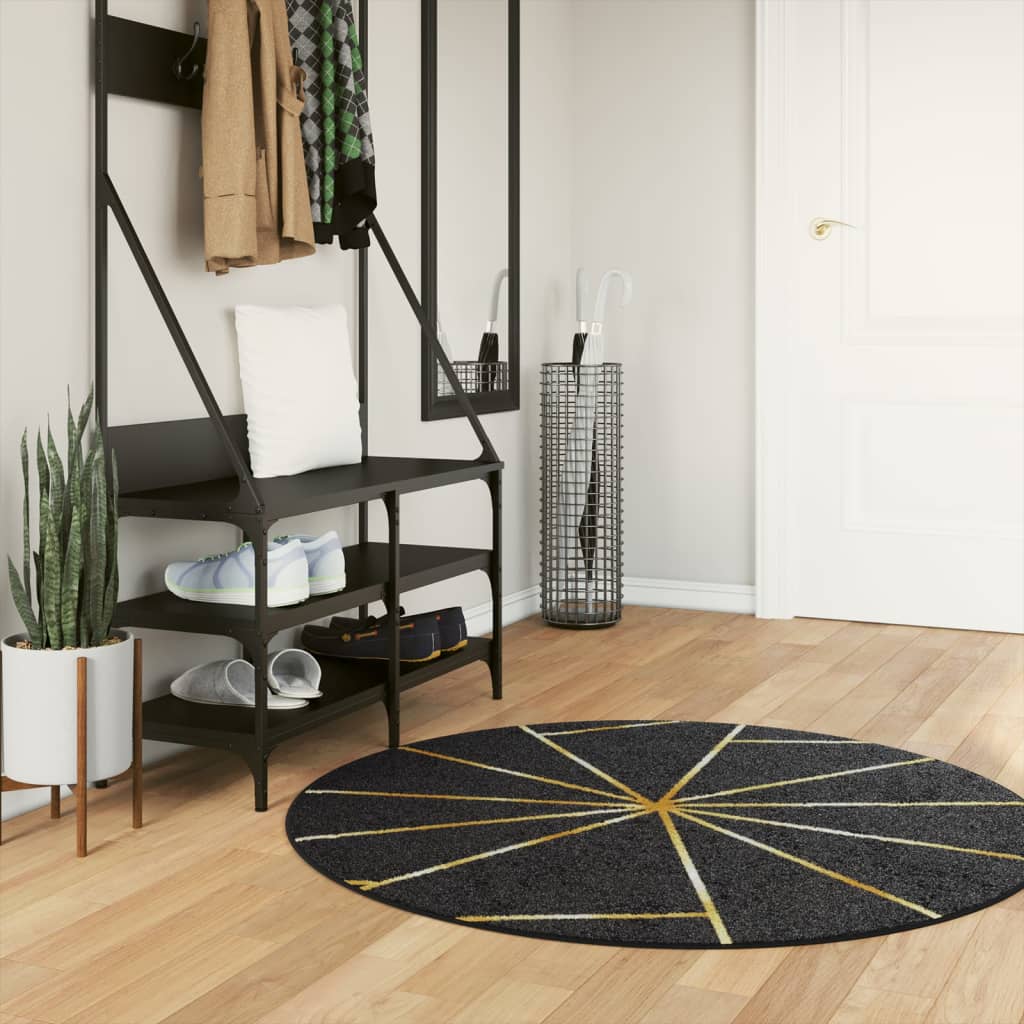 VidaXL Waschbarer, rutschfester Teppich ø 120 cm Schwarz und Gold