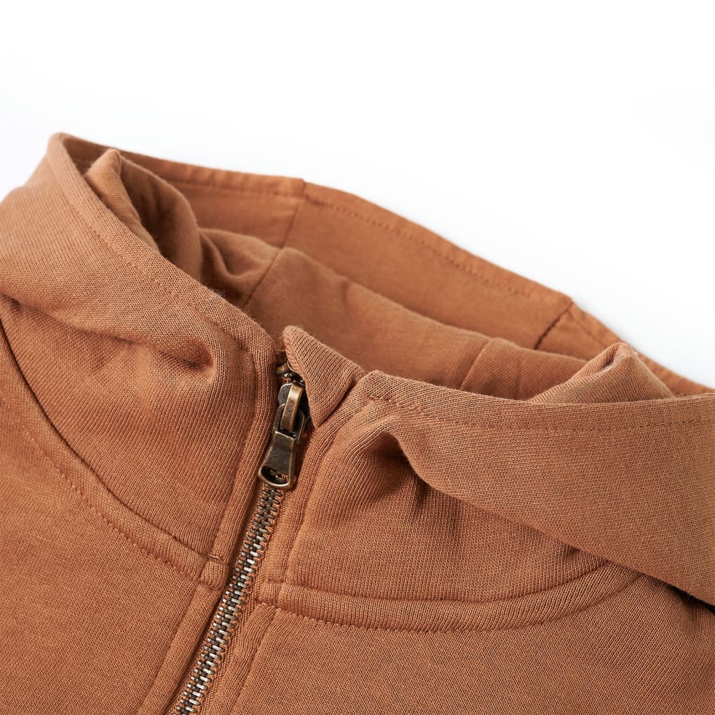 Vidaxl kindersweater met capuchon halve rits 104 antraciet- en cognackleurig