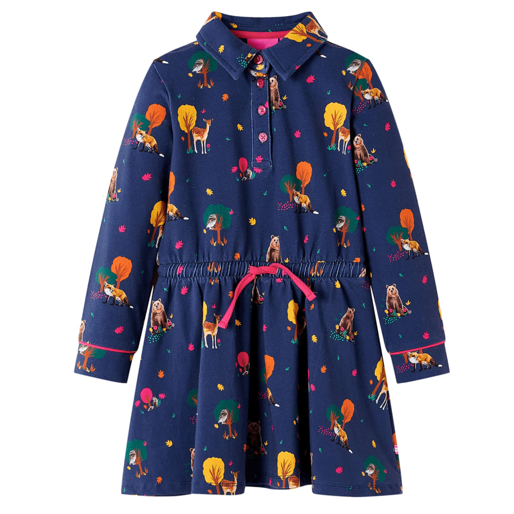 Vidaxl kinderjurk lange mouwen en trekkoord 104 marineblauw