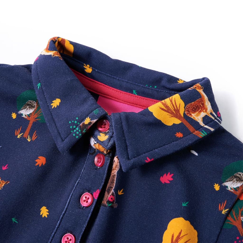 Vidaxl kinderjurk lange mouwen en trekkoord 128 marineblauw
