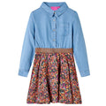 Vidaxl kinderjurk met lange mouwen 104 marineblauw en denimblauw
