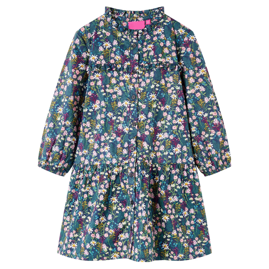 Vidaxl kinderjurk met lange mouwen 116 donkerblauw