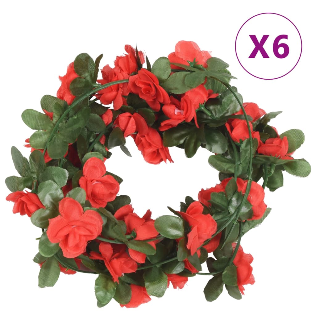 VidaXL Weihnachtsgirlanden mit Blumen, 6 Stück, 250 cm, Frühlingsrot