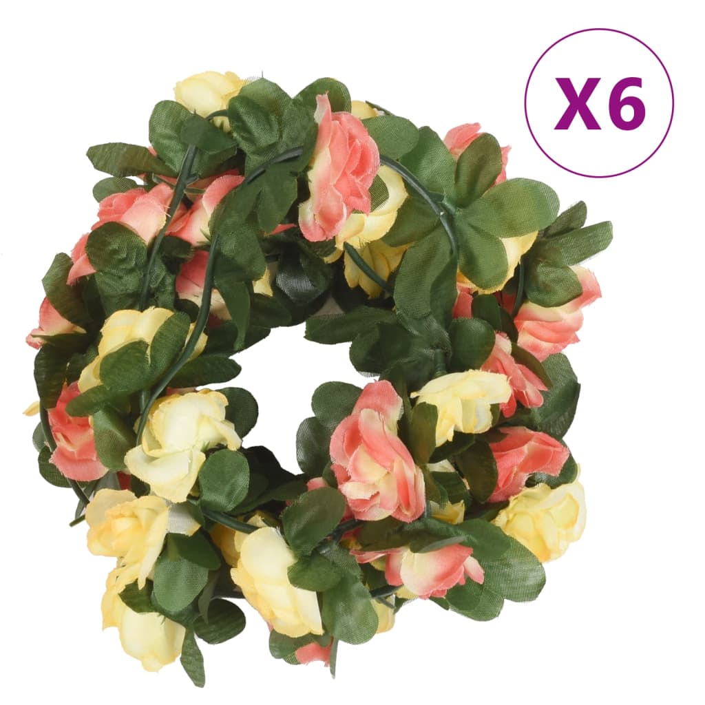 VidaXL Weihnachtsgirlanden mit Blumen, 6 Stück, 250 cm, Frühlingsrot (Sonnenuntergangsrot)