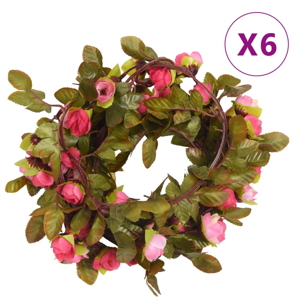 VidaXL Weihnachtsgirlanden mit Blumen, 6 Stück, 215 cm, rosa