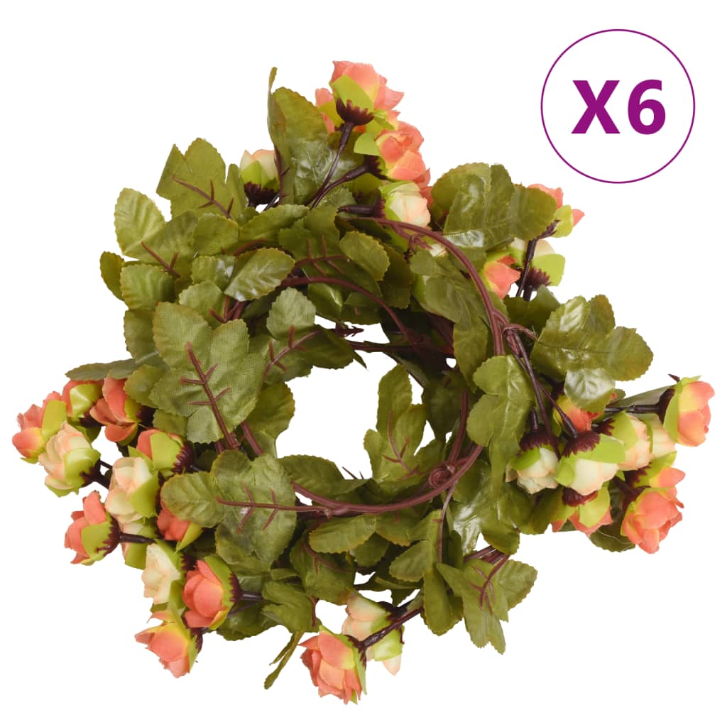 VidaXL Weihnachtsgirlanden mit Blumen, 6 Stück, 215 cm, Sonnenaufgangsrot