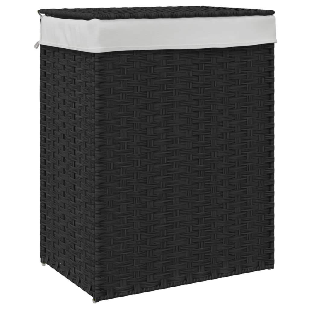 VidaXL Wäschekorb mit Deckel, 46 x 33 x 60 cm, Polyrattan, Schwarz