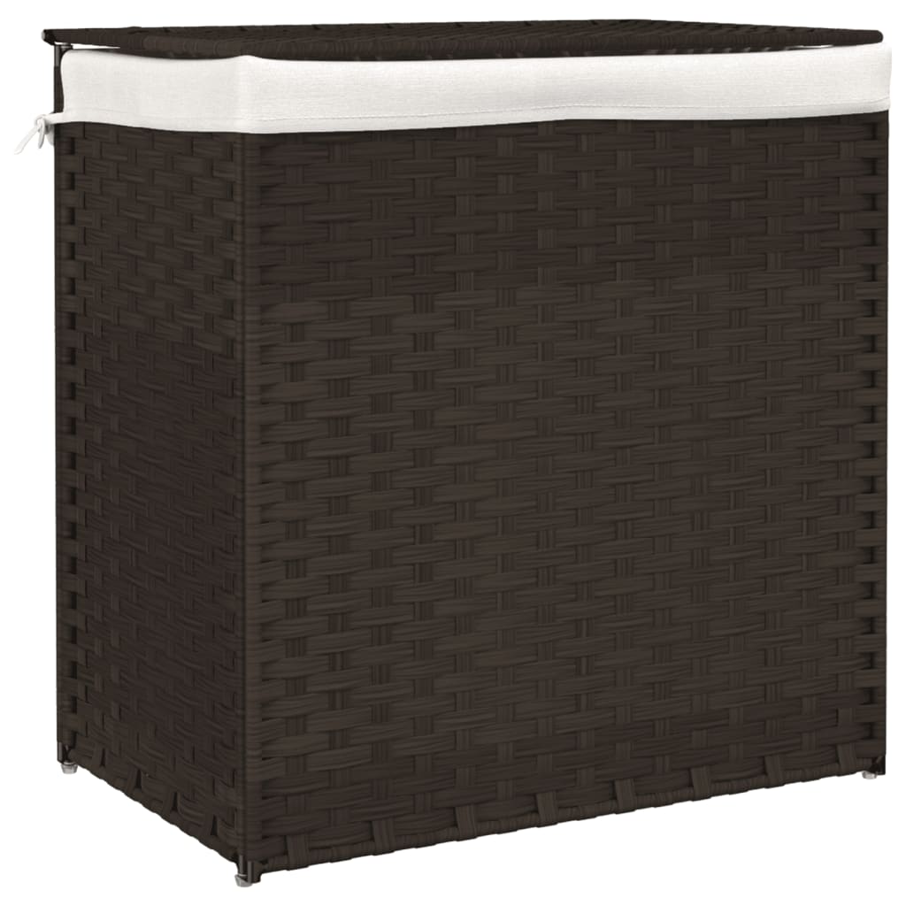 VidaXL Wäschekorb mit 2 Fächern, 53 x 35 x 57 cm, Polyrattan, Dunkelbraun
