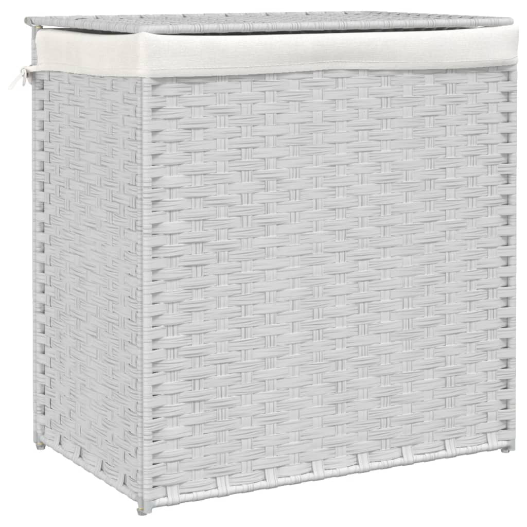 VidaXL Wäschekorb mit 2 Fächern, 53 x 35 x 57 cm, Polyrattan, Weiß