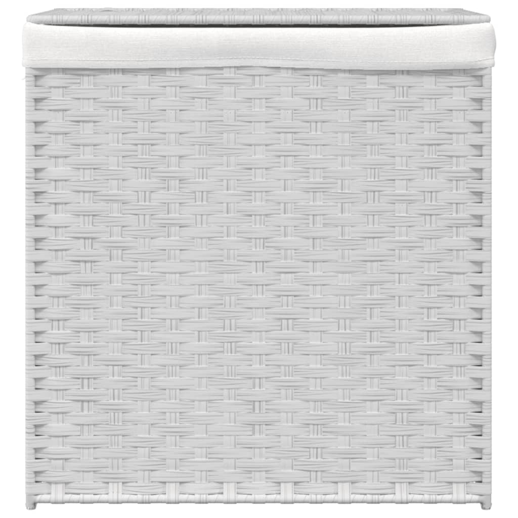 VidaXL Wäschekorb mit 2 Fächern, 53 x 35 x 57 cm, Polyrattan, Weiß