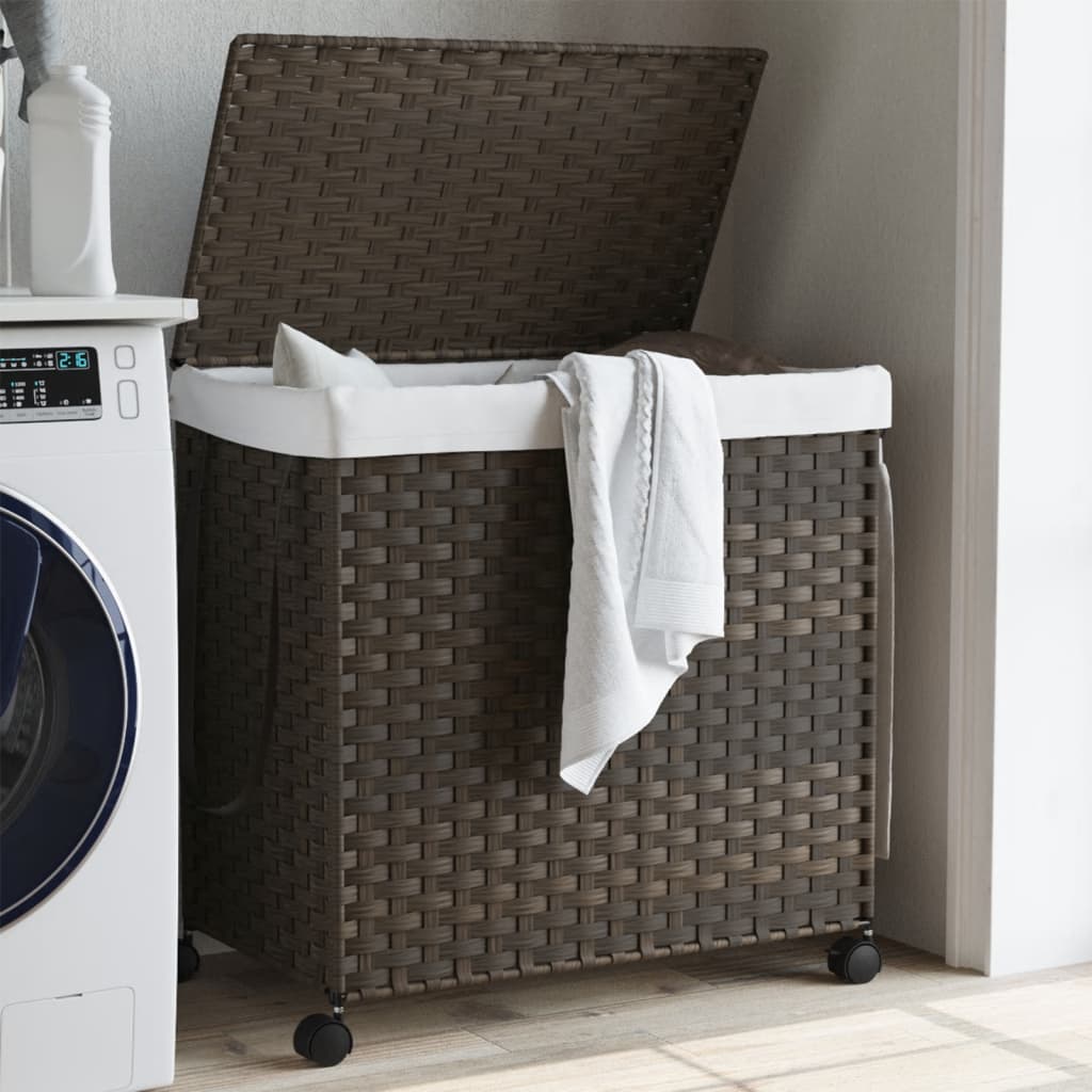 VidaXL Wäschekorb auf Rollen 60x35x60,5 cm Rattan Dunkelbraun