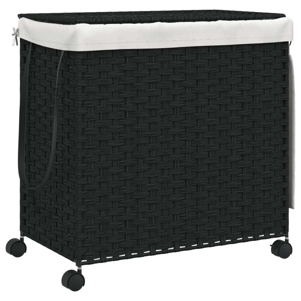 VidaXL Wäschekorb auf Rollen 60x35x60,5 cm Rattan Schwarz