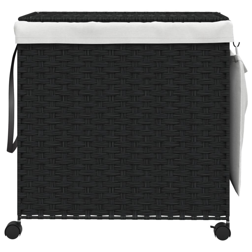 VidaXL Wäschekorb auf Rollen 60x35x60,5 cm Rattan Schwarz