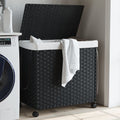 VidaXL Wäschekorb auf Rollen 60x35x60,5 cm Rattan Schwarz
