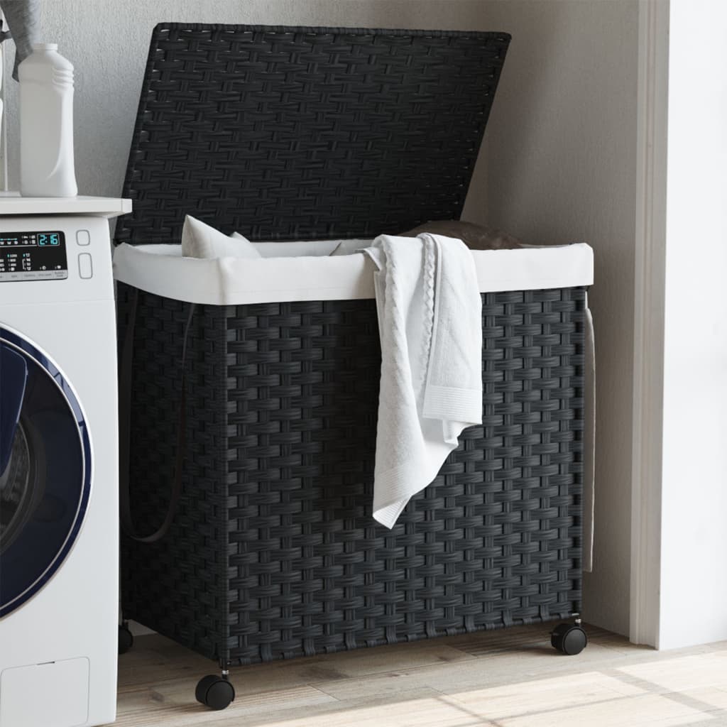 VidaXL Wäschekorb auf Rollen 60x35x60,5 cm Rattan Schwarz