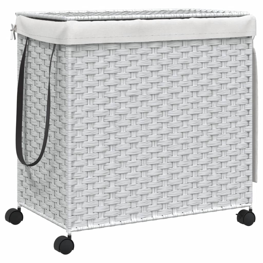 VidaXL Wäschekorb auf Rollen, 60 x 35 x 60,5 cm, Rattan, Weiß