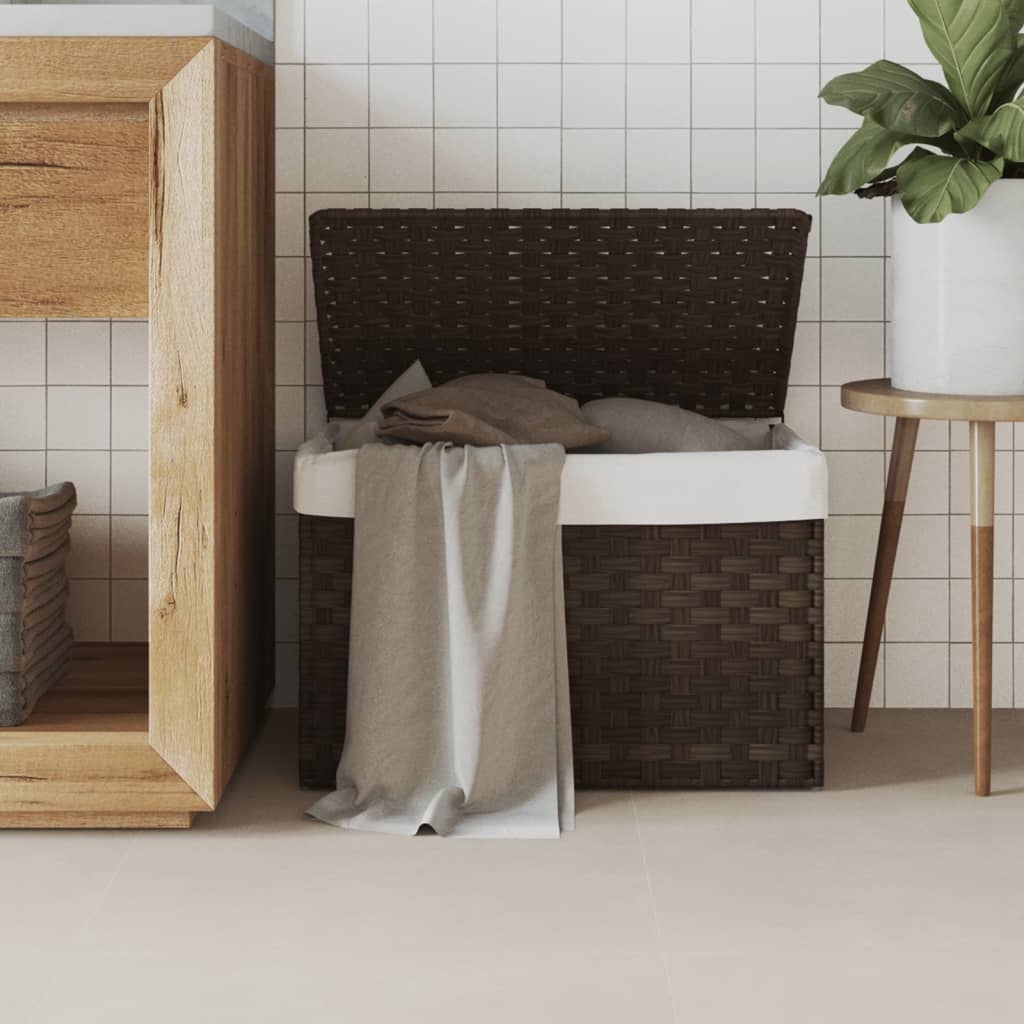 VidaXL Wäschekorb mit Deckel, 55,5 x 35 x 34 cm, Polyrattan, Dunkelbraun
