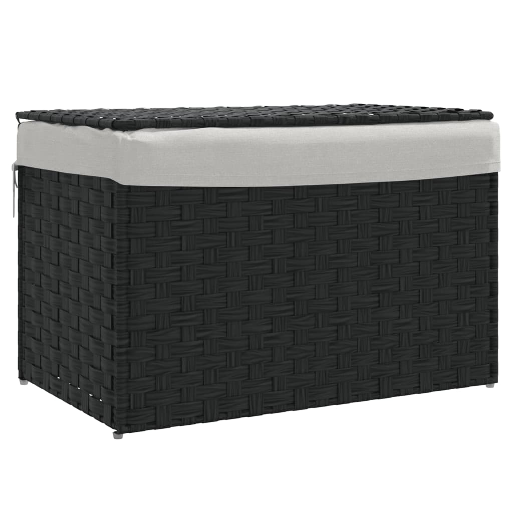 VidaXL Wäschekorb mit Deckel, 55,5 x 35 x 34 cm, Polyrattan, Schwarz